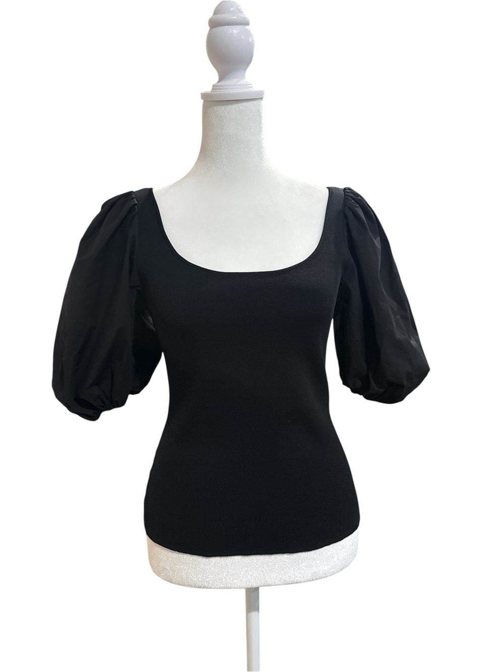 Theory Black Puff-Sleeve Scoop Neck Top